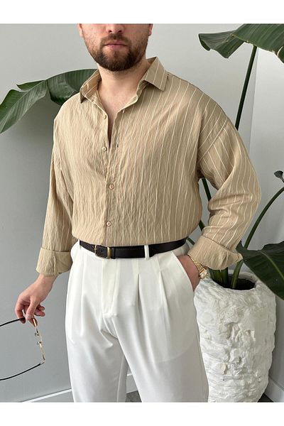 HAWKKİNG Ανδρικό πουκάμισο Modal με ρίγες Oversize