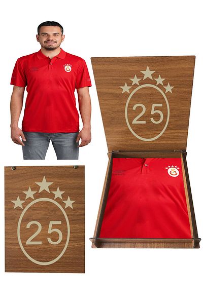 Galatasaray Γνήσιο μπλουζάκι 5 αστέρων κόκκινο πόλο με ξύλινο κουτί 5 αστέρων TF0208