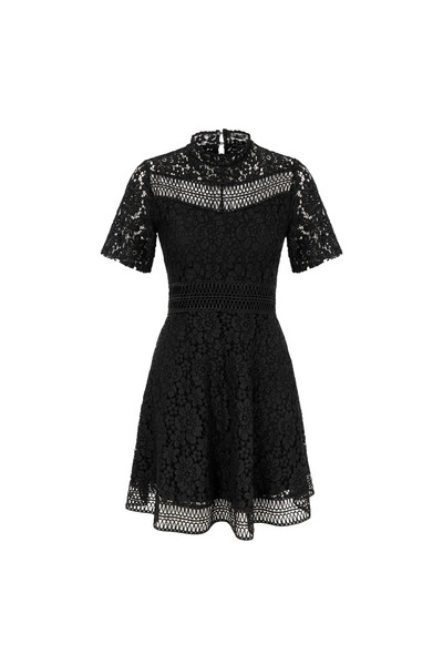 Eight Fashion Μαύρο κοντομάνικο μίνι δαντελένιο φόρεμα