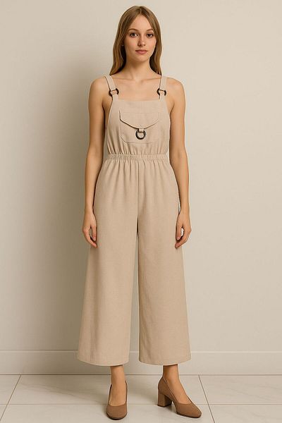ELONİ Women's Linen Loose Leg Strap Loose Jumpsuit