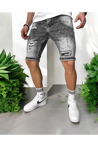 dehaine Blugi scurti, pentru barbati, slim fit, cu aspect decolorat, 5719, Gri