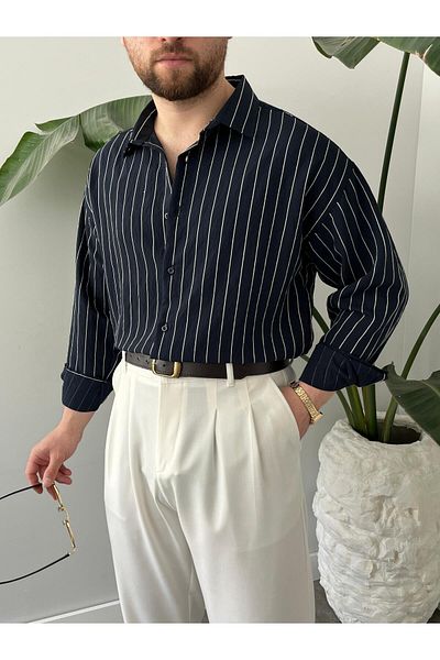 HAWKKİNG Ανδρικό πουκάμισο Modal με ρίγες Oversize
