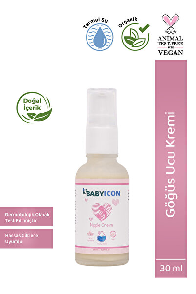 Baby İcon %100 Doğal Organik Vegan Hassas Cilt ve Göğüs Ucu Kremi 30 ML Termal Su Katkılı