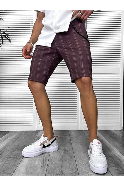 dehaine Men's shorts, striped, casual, Burgundy, 13158