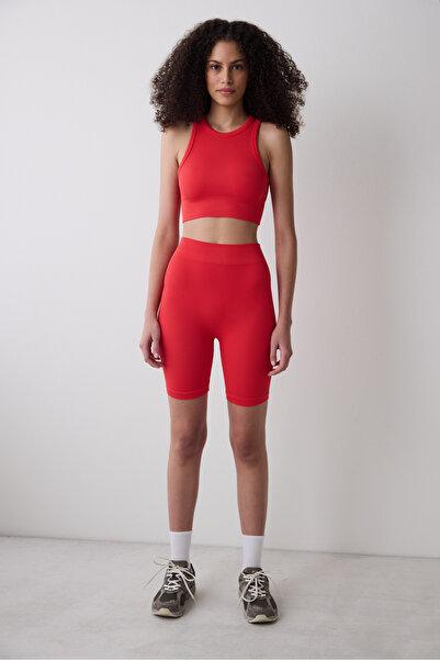 Penti Piros, magas derekú, varrat nélküli, varrat nélküli kerékpáros (motoros) rövid leggings
