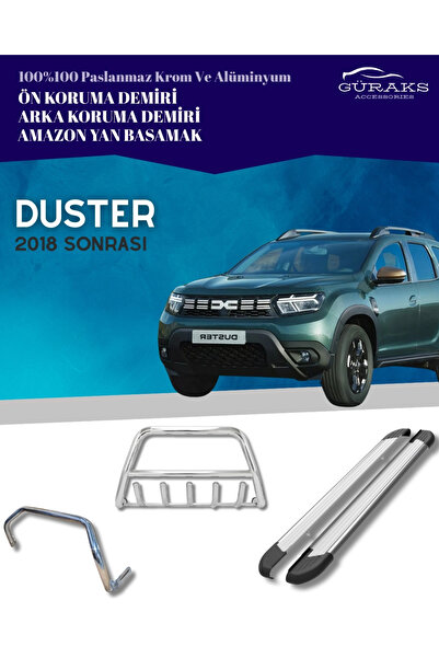 GÜRAKS Dacıa Duster Uyumlu Ön Arka Tampon Koruma Amazon Yan Basamak 3 Lü Set 2018 Sonrası