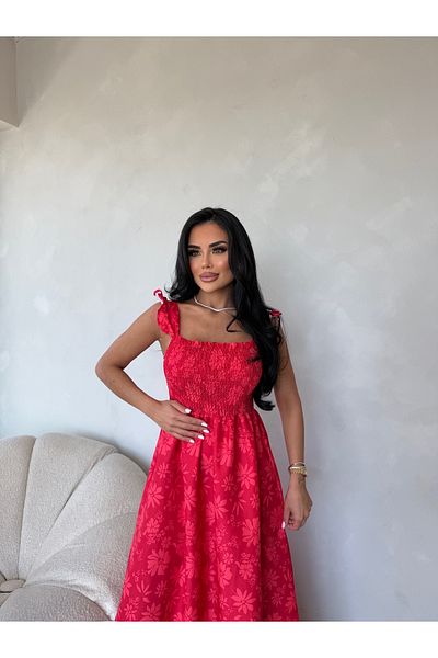 LİLA İSTANBUL Strappy Gimped Princess Floral Patterned Summer Dress