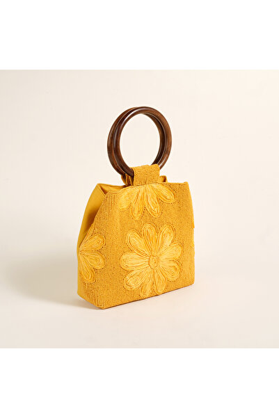 Zsa Zsa Zsu Delhı Rafya - Pamuk Tote Çanta 28x18 Cm Sarı