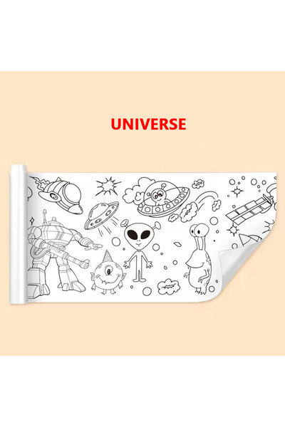 Adoowoo لفافة رسم للأطفال من Universe مقاس 30 سم × 3 أمتار، ورق تلوين لاصق مل...