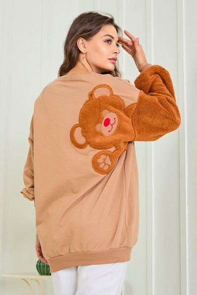 TOFİSA Women's Tan Sweat - Plain Crew Neck - 13011