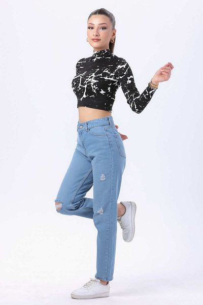 TOFİSA Mom Jeans Pantaloni Denim Ice Blue - 23809