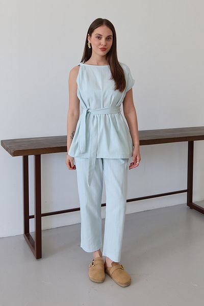 Laluvia Set de pantaloni bluză cu detaliu cu umăr albastru - 8644