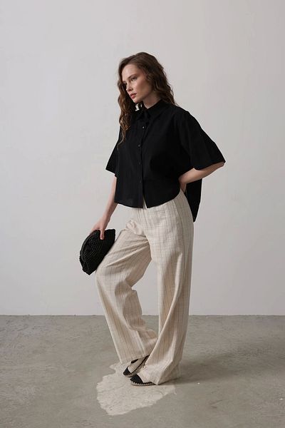 GIDY Line Detailed Elastic Waist Linen Trousers - Natural
