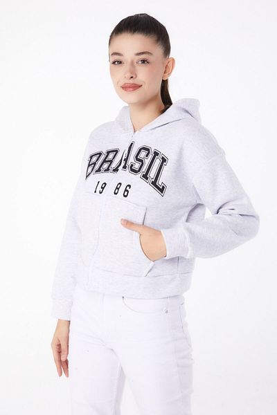 TOFİSA Hanorac crop cu fermoar gri - 26278