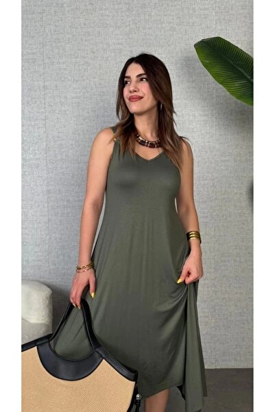 ELEGANT DREAM Women Bell Woven Fabric V Neck Asymmetrical Cut Dress
