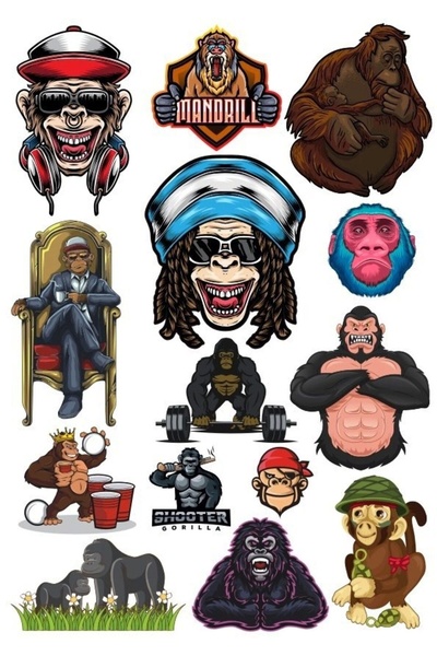 Reysa Tasarım مجموعة ملصقات غوريلا - 2 مكونة من 15 قطعة للهاتف والكمبيوتر الل...