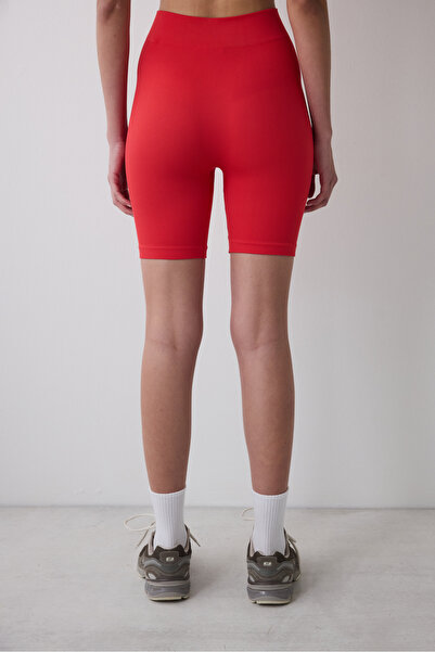 Penti Piros, magas derekú, varrat nélküli, varrat nélküli kerékpáros (motoros) rövid leggings