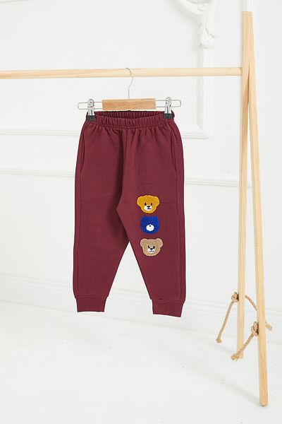 TOFİSA Boy's Burgundy Teddy Bear Sweatpants - 26670