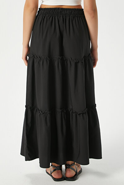 Ritnice Women's Elanora Black Lined Layered Poplin Skirt