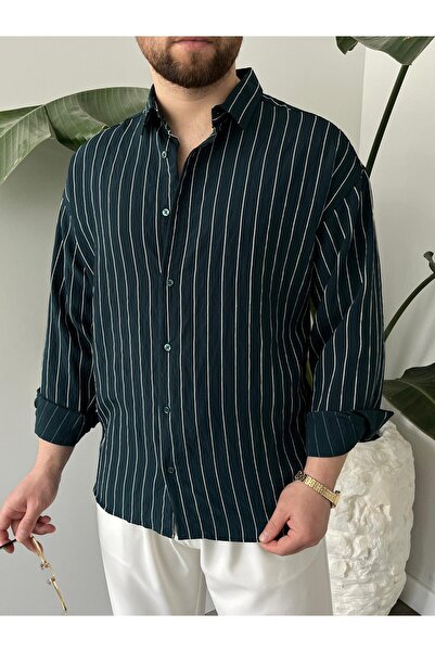 HAWKKİNG Men's Oversize Striped Modal Shirt