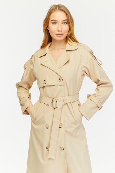 Jamila Reglan Kol Mevsimlik Astarlı Tam Boy Kadın Trençkot, Kap