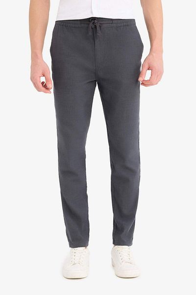 DeFacto Παντελόνι από 100% βαμβακερό λινό Look με ελαστική μέση Slim Fit Slim Fit ίσιο πόδι με τσέπες D2671ax25sm