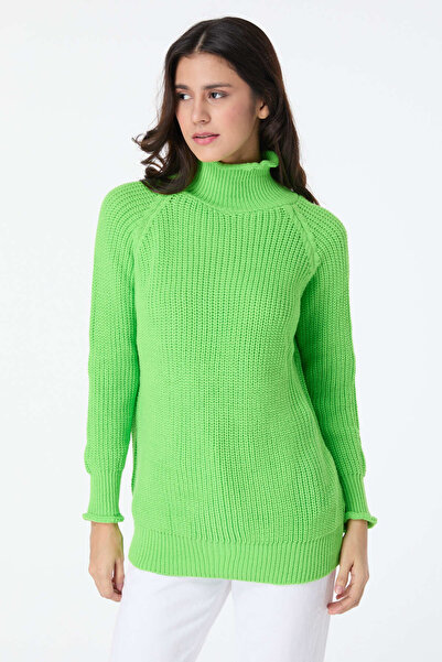 TOFİSA Green Knitwear Women's Sweater - Plain Half Turtleneck - 23516