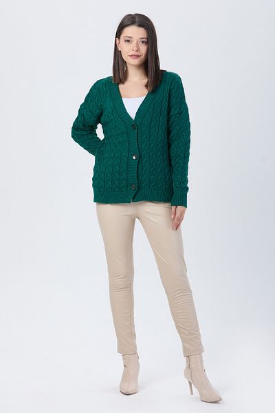 TOFİSA Green Knitwear Women's Cardigan - Plain Jacket Collar - 24033