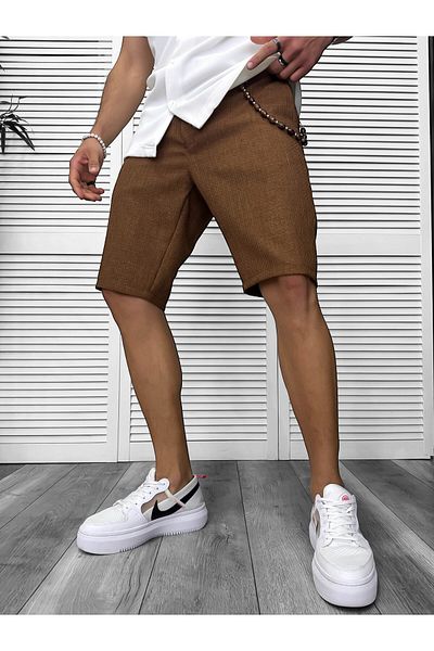 dehaine Men's shorts, plaid, casual, brown, 13057