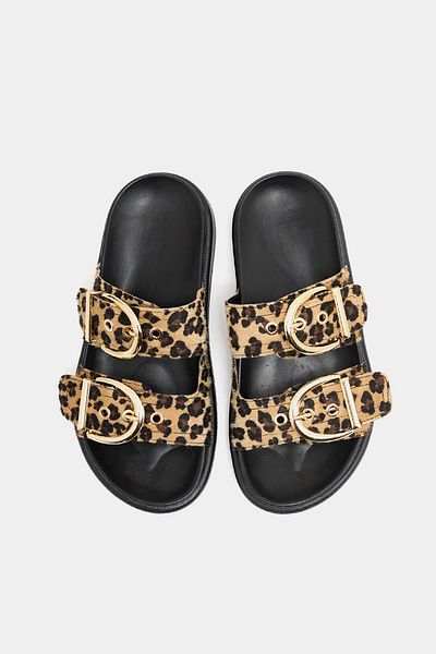 Madamra Leopard - Papuci de zi cu zi eleganti pentru femei cu catarama dubla