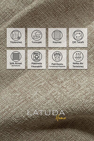 Latuda Home Premium Koltuk Örtüsü 175x300 Large Gramajlı Jakarlı Şönil Kil | Kanepe Örtüsü | Kaymaz