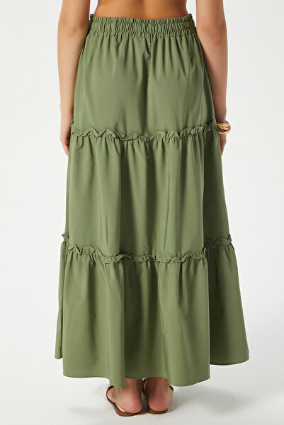 Ritnice Women's Elanora Khaki Lined Layered Poplin Skirt