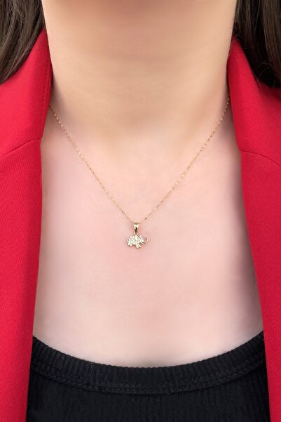 Altınaşkı Taşlı Fil Altın Kolye