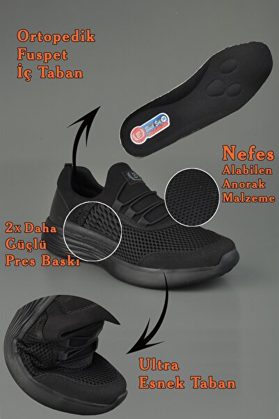 KONFOR Ortopedik Bağcıksız Rahat Kullanım Fileli Kadın Ayakkabı Blacksea