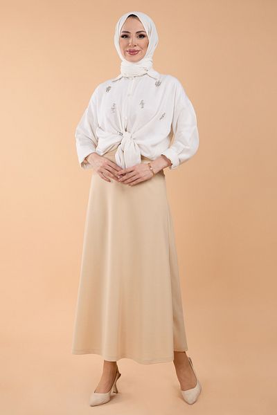 TOFİSA Medium Beige Women's Skirt - Straight 23643