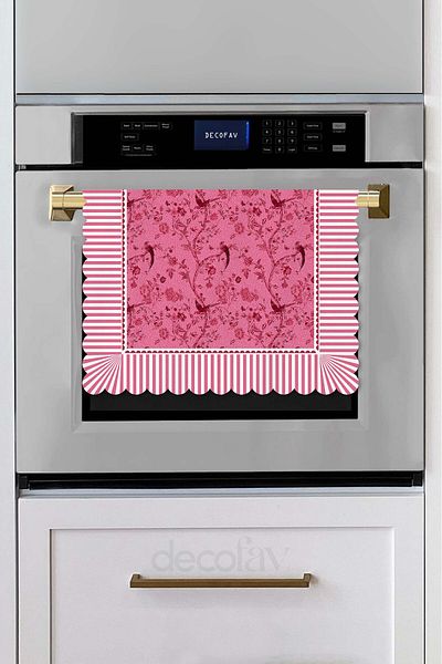 decofav Jolie Flowers Pink Decorative Edge Birds and Branches Designed Laser Cut Seamless Oven Cover