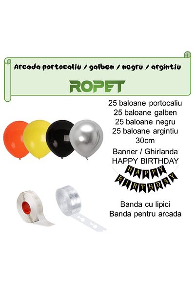 Ropet Archway arrangement set, Happy Birthday, 115 pieces, orange, yellow, black and silver