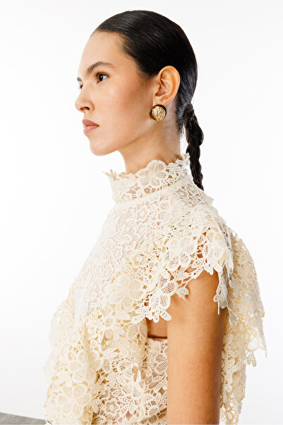 Nefeli Omuzdan Fırfırlı Maxi Boy Dantel Tulum