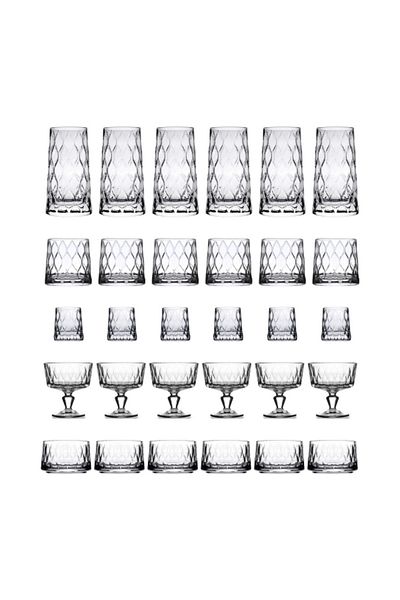 Paşabahçe Leafy 30 Piece Water Glass Bowl Ice Cream Bowl Soft Drink Glass Coffee Side Glass Dowry Set