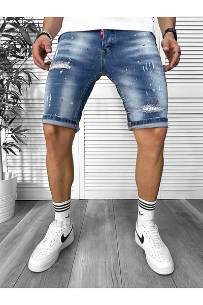 dehaine Blugi scurti, pentru barbati, slim fit, cu aspect decolorat, 5713, albastru