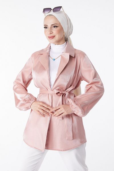 TOFİSA Shiny Detailed Belted Jacket Powder - 24752