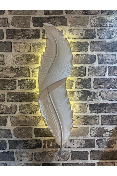 Home Gümüş Renk Tüy Aplik Led'li Pilli Dekoratif Duvar Aydınlatma Yeni Nesil Taş Tozu Ile Yapılmıştır