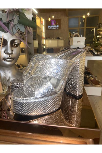 purple shoes Silver Color, Platform, Thick Heels