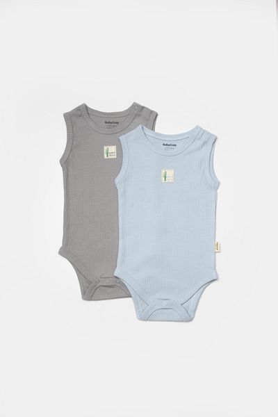 BabyCosy Organic Wear Set 2 body-uri fara maneci Bamboo, bleu, BabyCosy, 50% bambus+50% bumbac