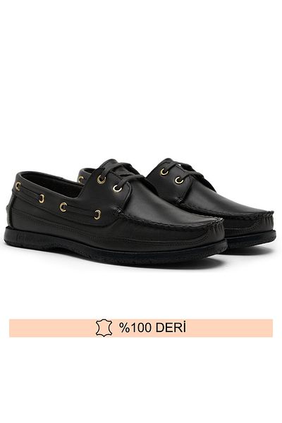 Fine Ayakkabıcılık Genuine Leather Black Men's Loafer Shoes (Dexter) 39-47