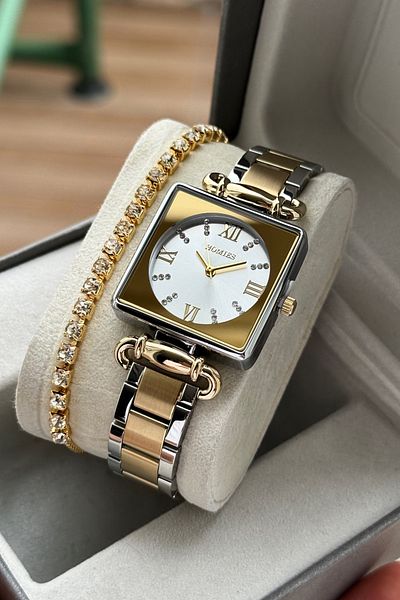 Homies Women's Wrist Watch Square with 2 Year Warranty Gift Box and Bracelet as Gift.Hmkr53S87
