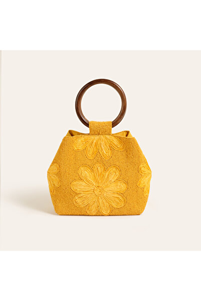 Zsa Zsa Zsu Delhı Rafya - Pamuk Tote Çanta 28x18 Cm Sarı