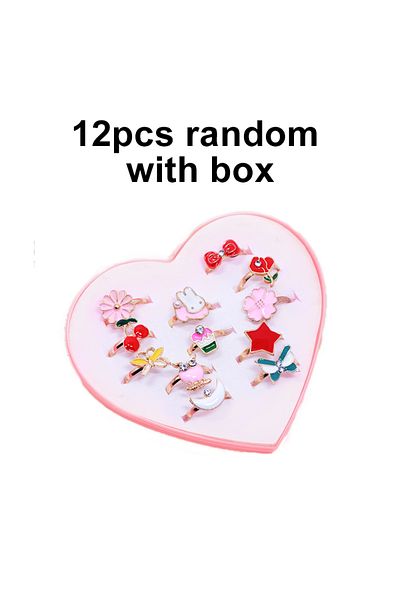 Choice 12pcs with box 10/20/36 pcs Cute Adjustable Rings Children Girls Pretend Play Makeup Toys Cartoon Cr