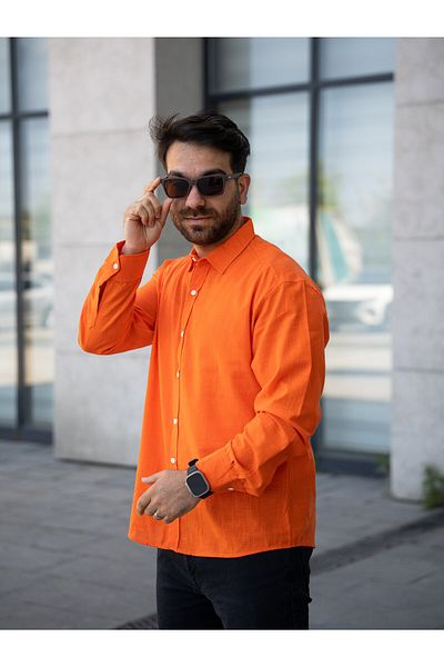 Gameyal Men's Comfortable Crop Waist Falmlı Linen Long Sleeve Shirt