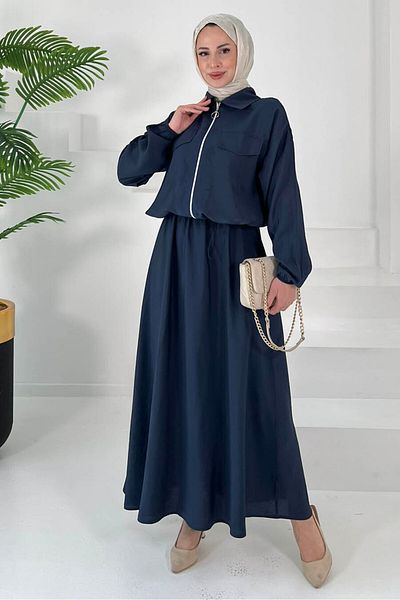 TOFİSA Costum cu fusta elastica Albastru Marin - 27011